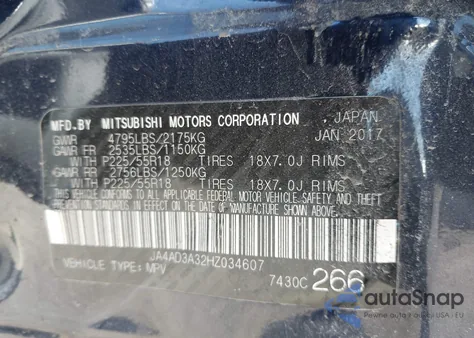 2017 Mitsubishi Outlander Se/Sel z USA, uszkodzony, nr VIN JA4AD3A32HZ034607